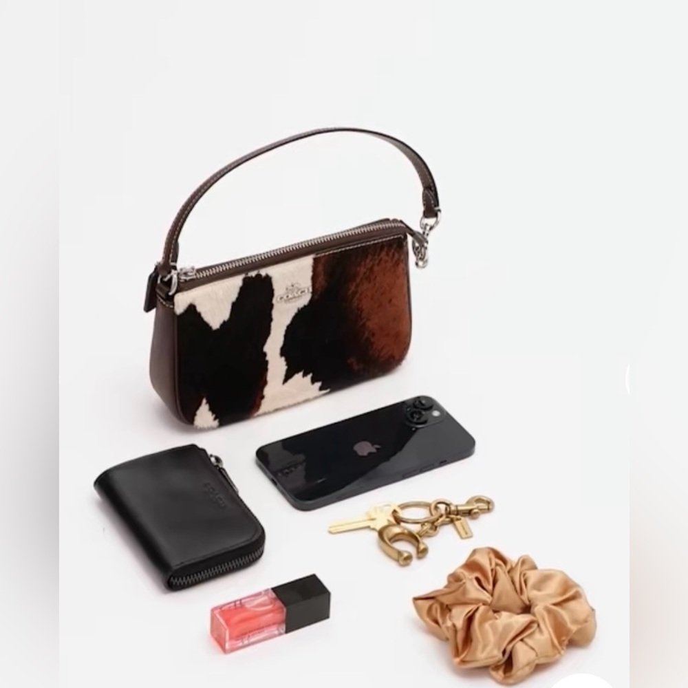 Coach Nolita 19 Cow Print NWT Silver with a free unbranded chain extender silver - Picture 12 of 14